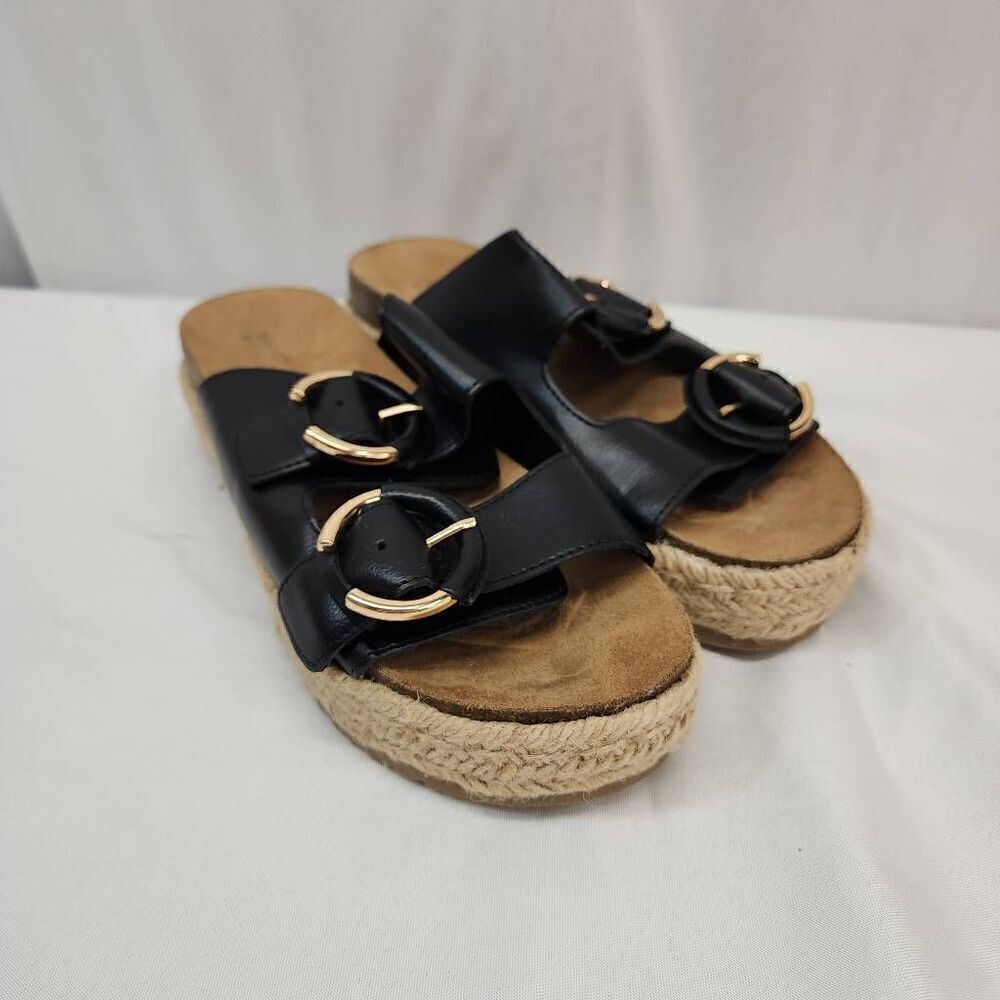 Market & Spruce Size 8 Womens Sandals Strappy Buckles Black Platform